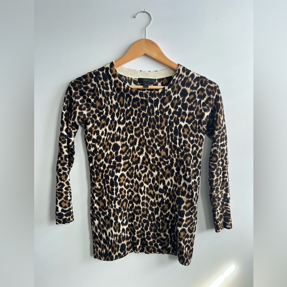 J Crew Leopard Print Merino Wool Long Sleeve Sweater